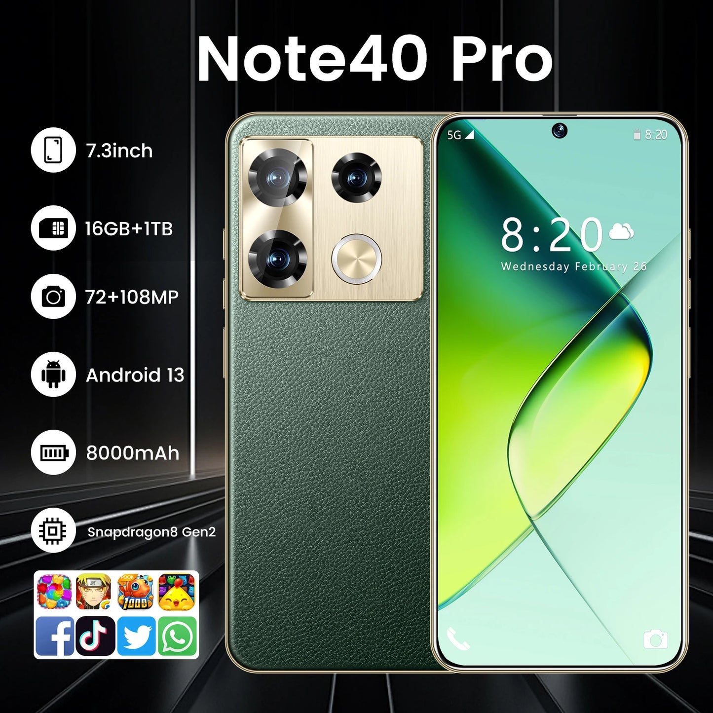 Téléphone Android 5G Smartphone Note 40 Pro